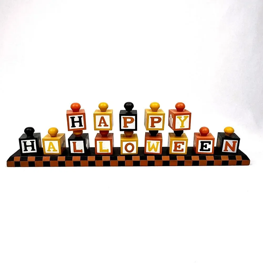 Vintage Happy Halloween Rotating Block Sign